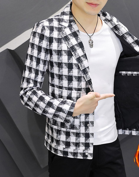 Geaca casual din lana in carouri