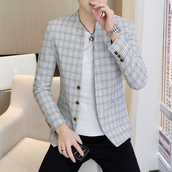 Jachetă în carouri slim fit pentru bărbați cu nasturi