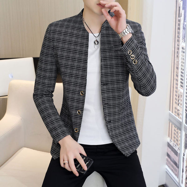 Jachetă în carouri slim fit pentru bărbați cu nasturi