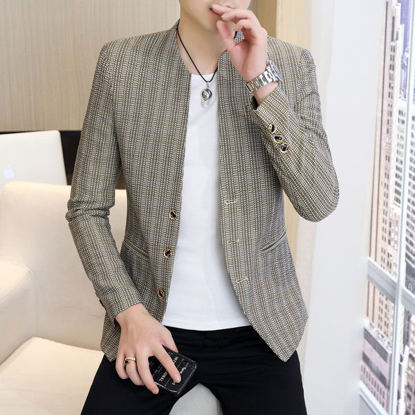 Jachetă în carouri slim fit pentru bărbați cu nasturi