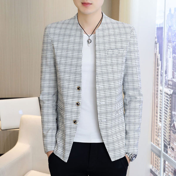 Jachetă în carouri slim fit pentru bărbați cu nasturi