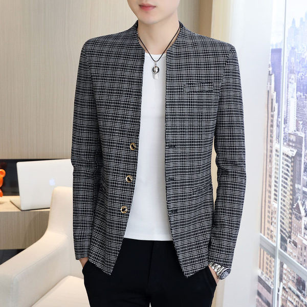 Jachetă în carouri slim fit pentru bărbați cu nasturi