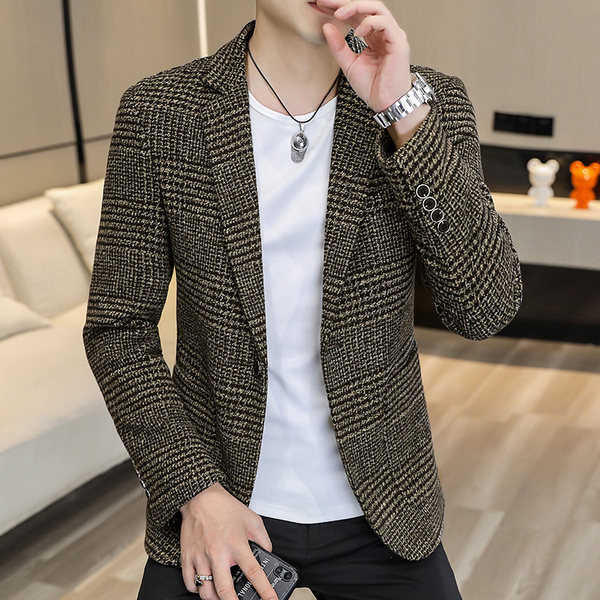 Jachetă pentru bărbați, cu mânecă lungă, cu nasturi, în carouri