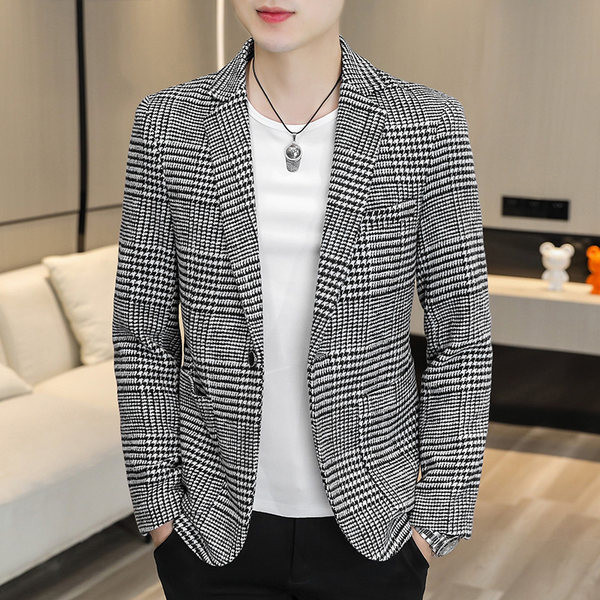 Jachetă pentru bărbați, cu mânecă lungă, cu nasturi, în carouri