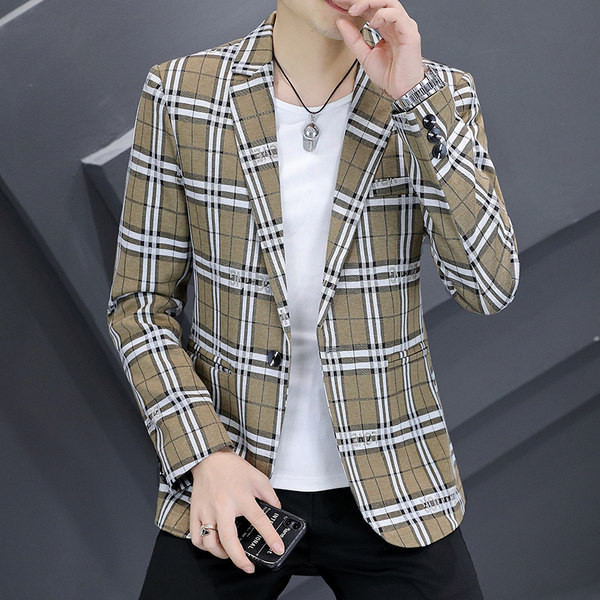 Jachetă în carouri cu mânecă lungă la modă pentru bărbați