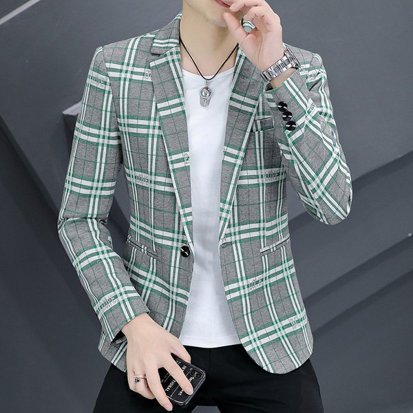 Jachetă în carouri cu mânecă lungă la modă pentru bărbați