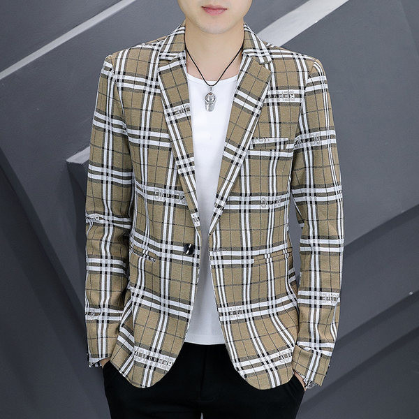 Jachetă în carouri cu mânecă lungă la modă pentru bărbați