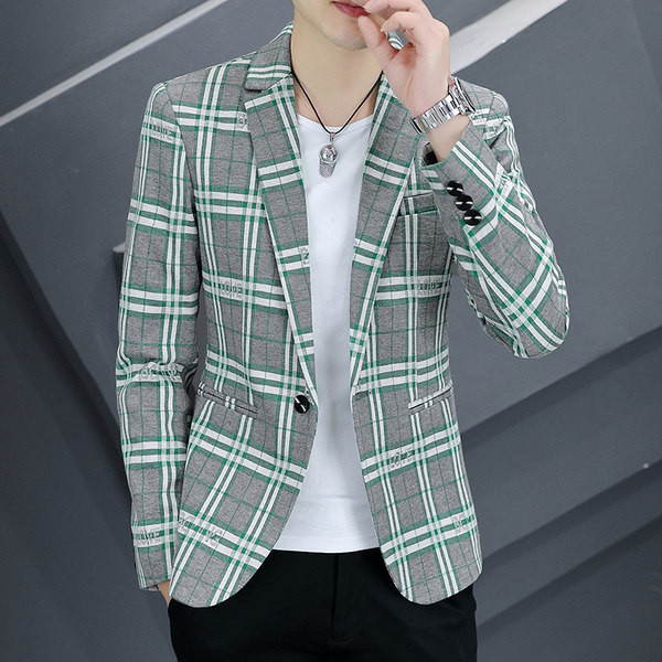 Jachetă în carouri cu mânecă lungă la modă pentru bărbați