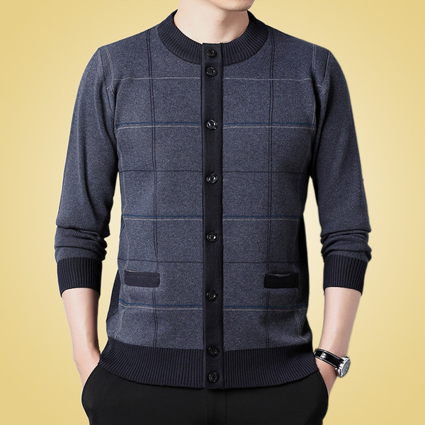 Cardigan casual pentru bărbați, cu decolteu oval