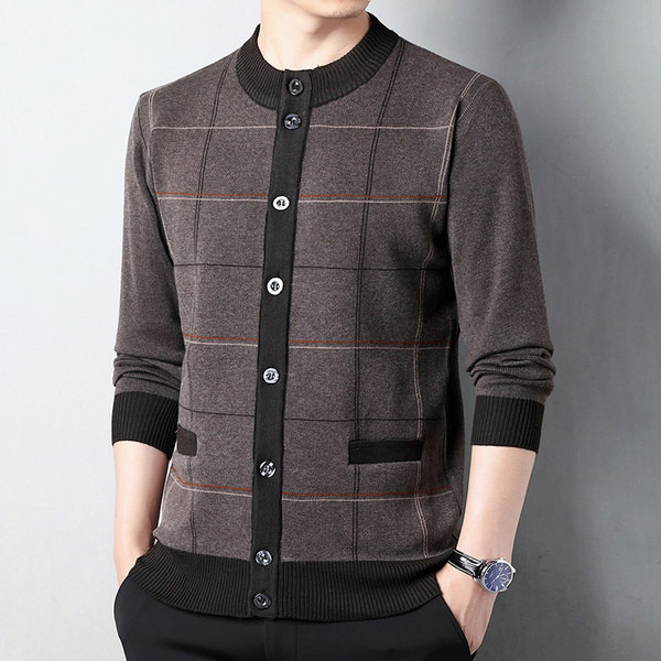 Cardigan casual pentru bărbați, cu decolteu oval