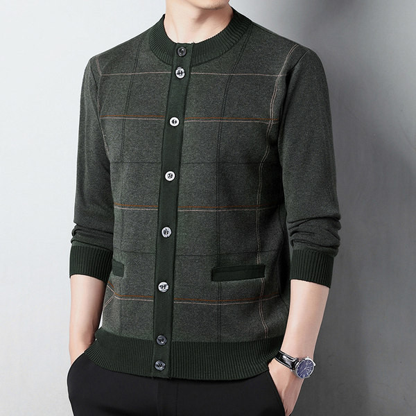 Cardigan casual pentru bărbați, cu decolteu oval