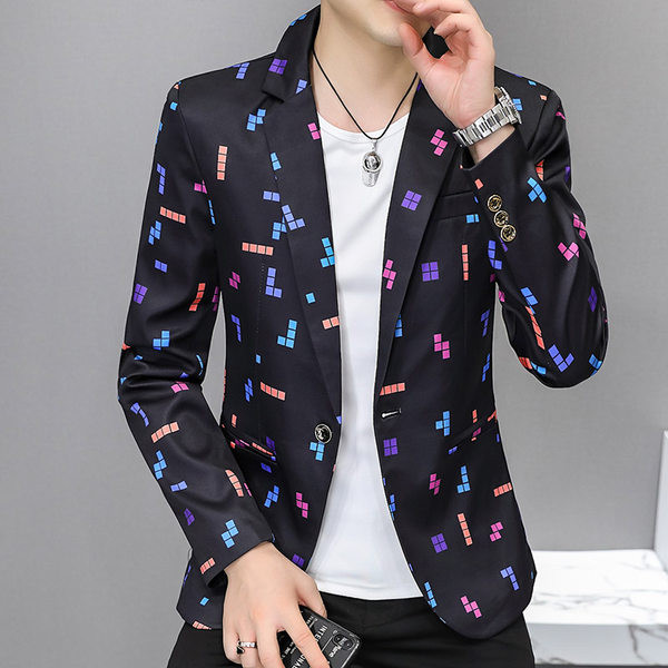 Jachetă bărbătească elegantă, cu imprimeu și închidere cu nasturi