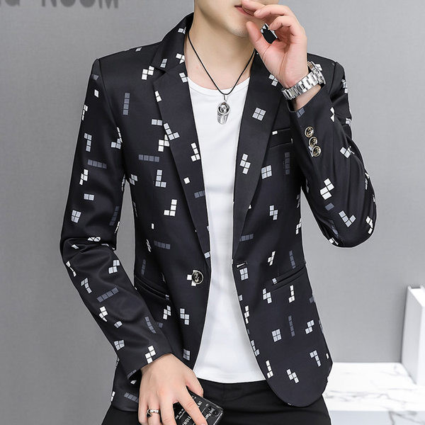 Jachetă bărbătească elegantă, cu imprimeu și închidere cu nasturi