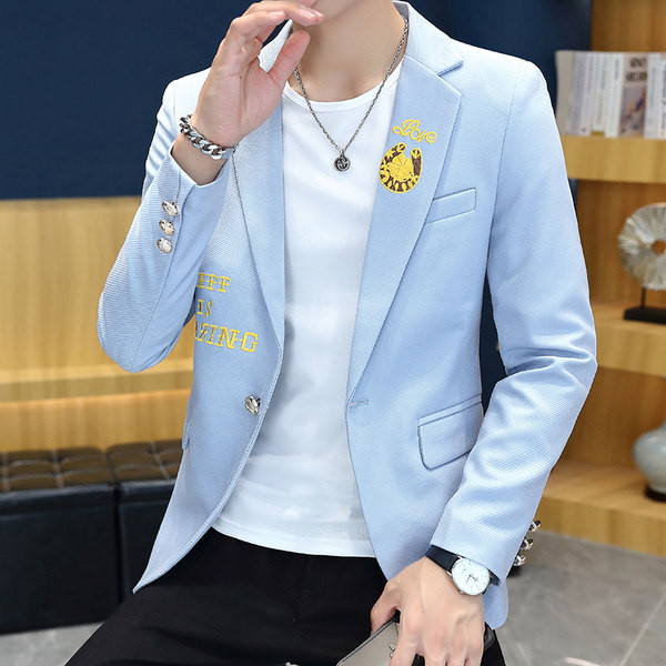 Jachetă bărbătească slim fit cu broderie și nasture