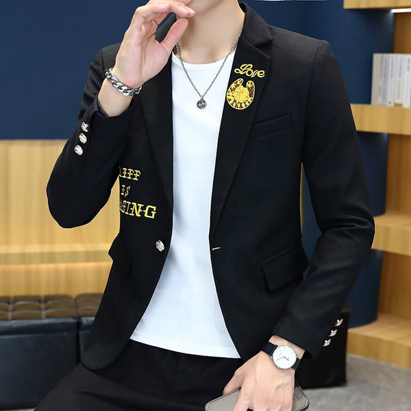 Jachetă bărbătească slim fit cu broderie și nasture