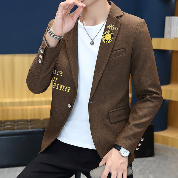 Jachetă bărbătească slim fit cu broderie și nasture