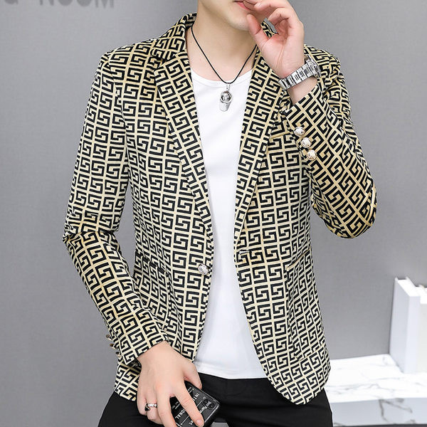 Blazer casual cu imprimeu cu rever pentru bărbați