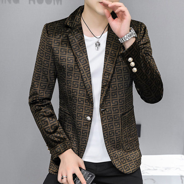 Blazer casual cu imprimeu cu rever pentru bărbați