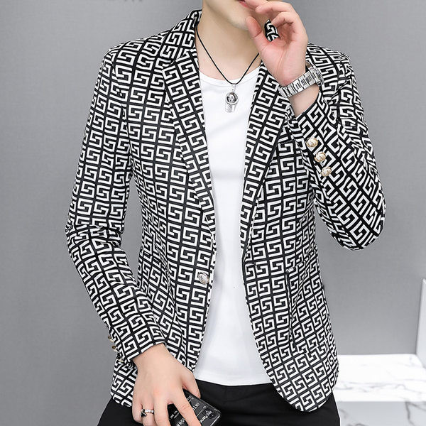 Blazer casual cu imprimeu cu rever pentru bărbați