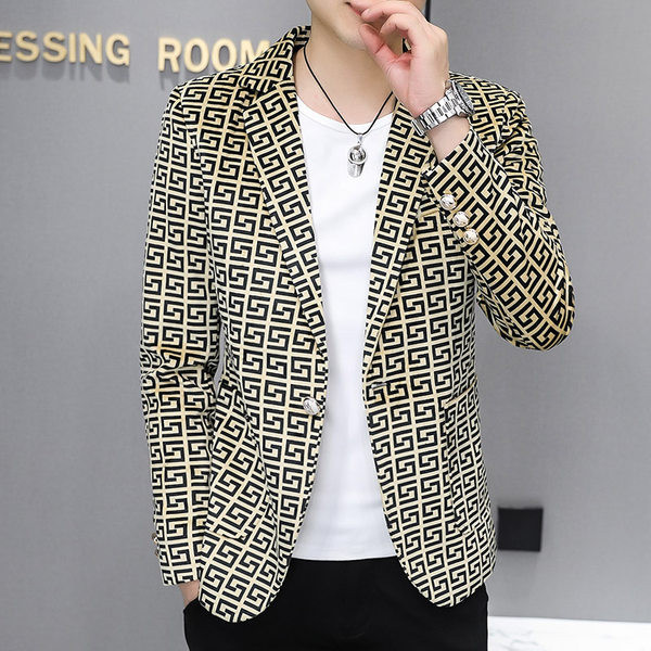 Blazer casual cu imprimeu cu rever pentru bărbați