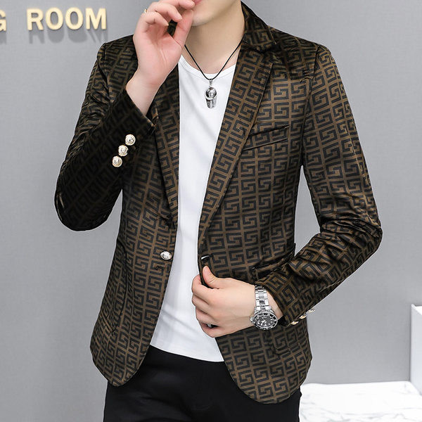 Blazer casual cu imprimeu cu rever pentru bărbați