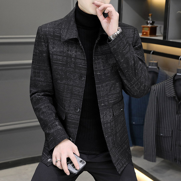 Jachetă pentru bărbați cu guler clasic într-o singură culoare