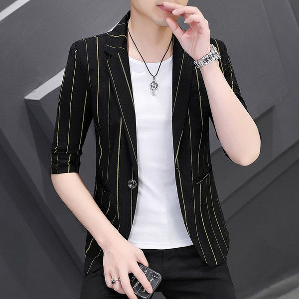 Jachetă cu mâneci 3/4 în dungi de primăvară