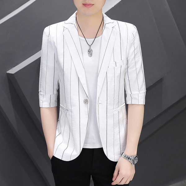 Jachetă cu mâneci 3/4 în dungi de primăvară