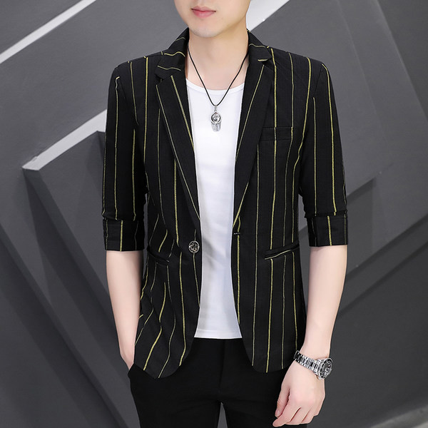 Jachetă cu mâneci 3/4 în dungi de primăvară