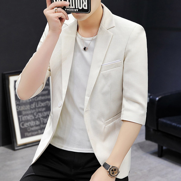 Blazer modern cu mâneci 3/4 pentru bărbați de culoare uni