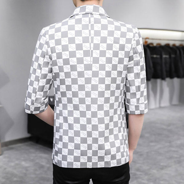 Geaca barbati in carouri cu guler si buzunar