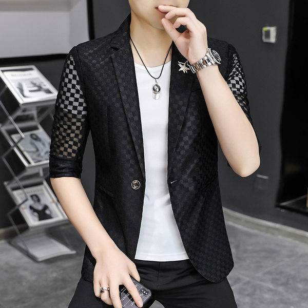 Geaca in carouri primavara cu maneci 3/4 - model montat