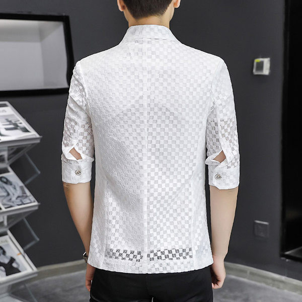 Geaca in carouri primavara cu maneci 3/4 - model montat