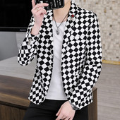 Blazer modern pentru bărbați cu mânecă lungă în carouri