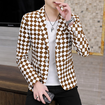 Blazer modern pentru bărbați cu mânecă lungă în carouri