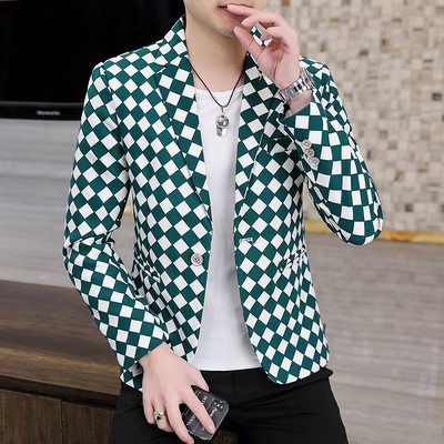 Blazer modern pentru bărbați cu mânecă lungă în carouri