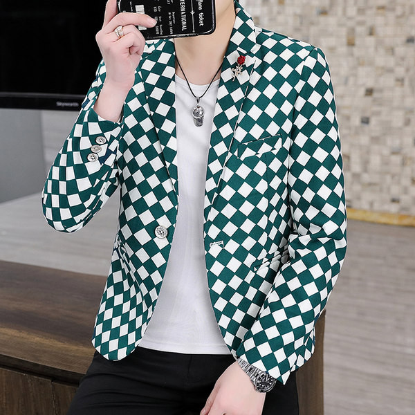 Blazer modern pentru bărbați cu mânecă lungă în carouri