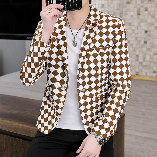 Blazer modern pentru bărbați cu mânecă lungă în carouri