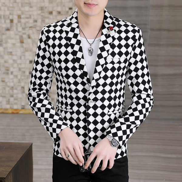 Blazer modern pentru bărbați cu mânecă lungă în carouri