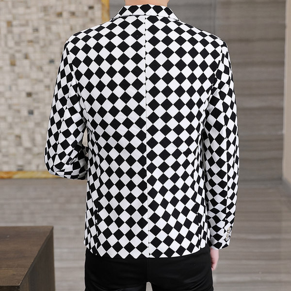 Blazer modern pentru bărbați cu mânecă lungă în carouri