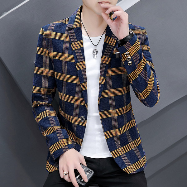 Jachetă de primăvară cu mânecă lungă în carouri pentru bărbați