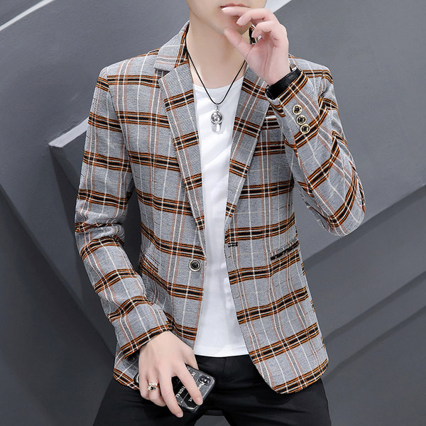 Jachetă de primăvară cu mânecă lungă în carouri pentru bărbați