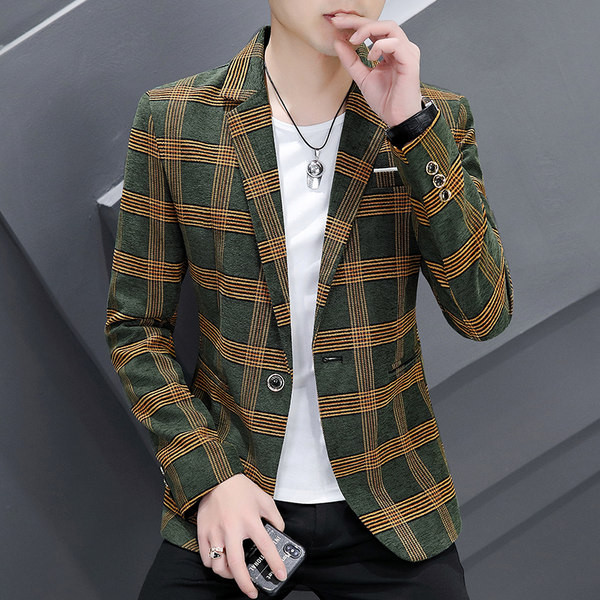 Jachetă de primăvară cu mânecă lungă în carouri pentru bărbați