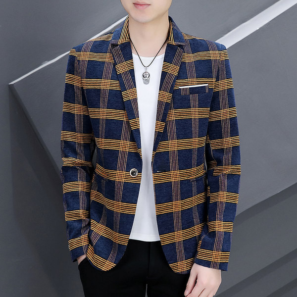 Jachetă de primăvară cu mânecă lungă în carouri pentru bărbați