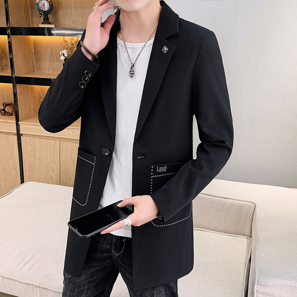 Jachetă pentru bărbați model nou cu decolteu ascuțit și închidere cu nasturi
