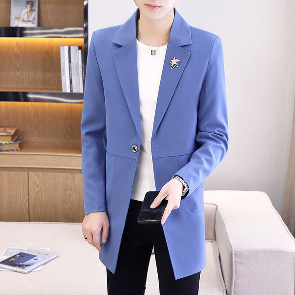 Jachetă lungă de primăvară pentru bărbați, cu mânecă lungă, cu închidere cu nasturi