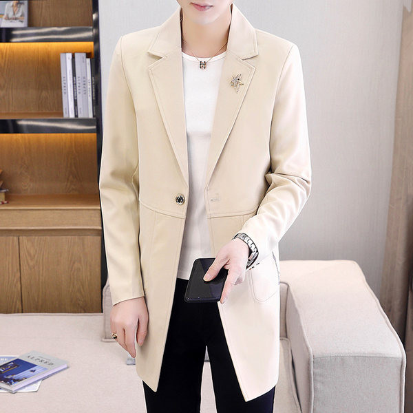 Jachetă lungă de primăvară pentru bărbați, cu mânecă lungă, cu închidere cu nasturi