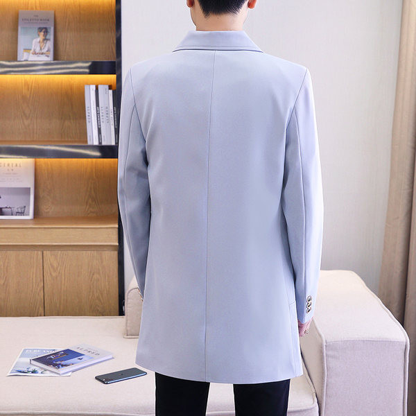 Jachetă lungă de primăvară pentru bărbați, cu mânecă lungă, cu închidere cu nasturi