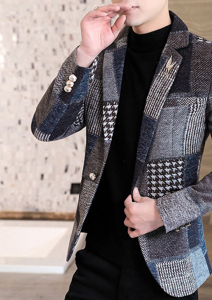 Jachetă casual pentru bărbați cu model de lână, cu buzunar interior