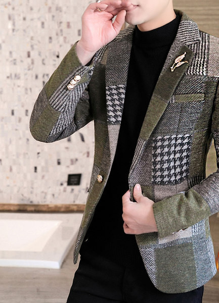 Jachetă casual pentru bărbați cu model de lână, cu buzunar interior